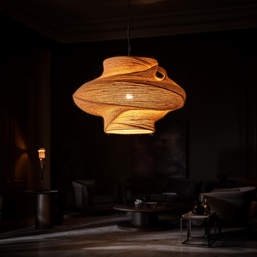 Sculptural jute pendant lamp