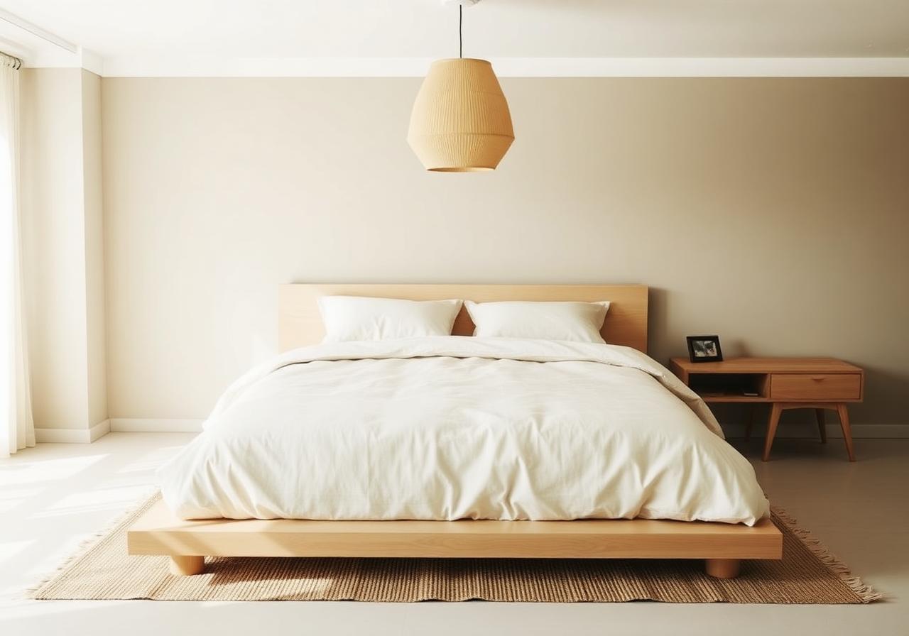 Japandi bedroom with jute runner